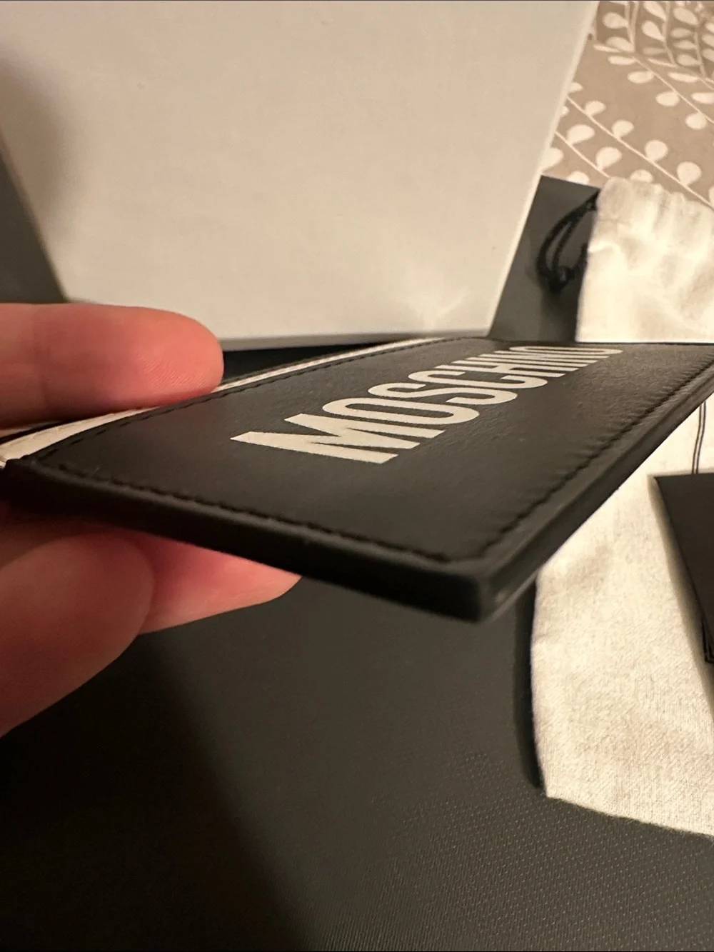 Moschino Black with White Logo Leather Card Case